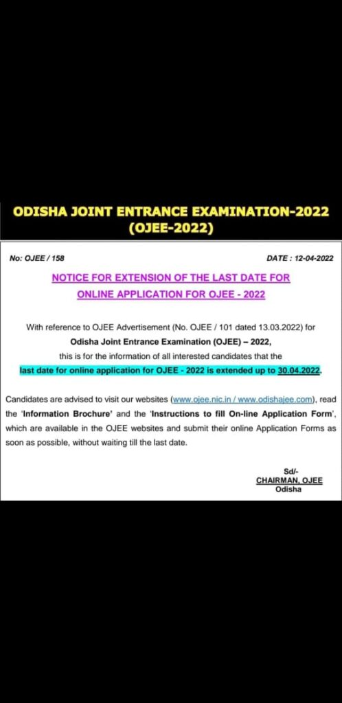 OJEE 2022- Application Form Is Extended​