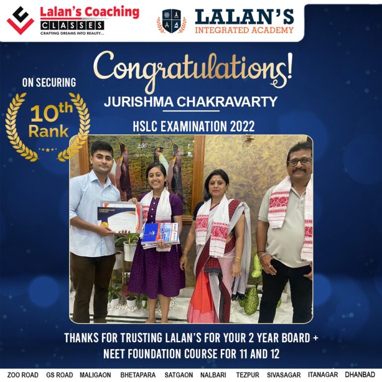 Lalans Coaching Result 2022 - Jurishma Chakravarity10th Rank in HSLC Exam 2022