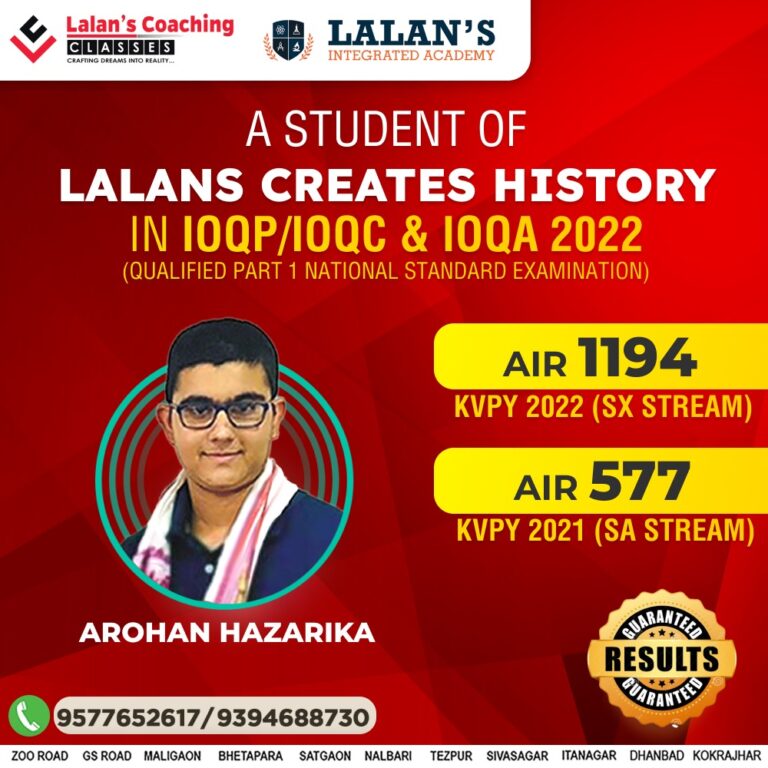Lalans Coaching Result 2022 - Arohan Hazarika AIR 1194 in KVPY 2022