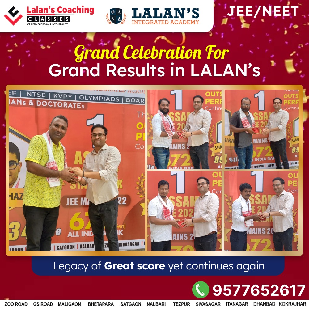 Celebration at Lalans Coaching Classes for Grand Result of Arohan Hazarik State Rank 1 in Assam CEE 2022