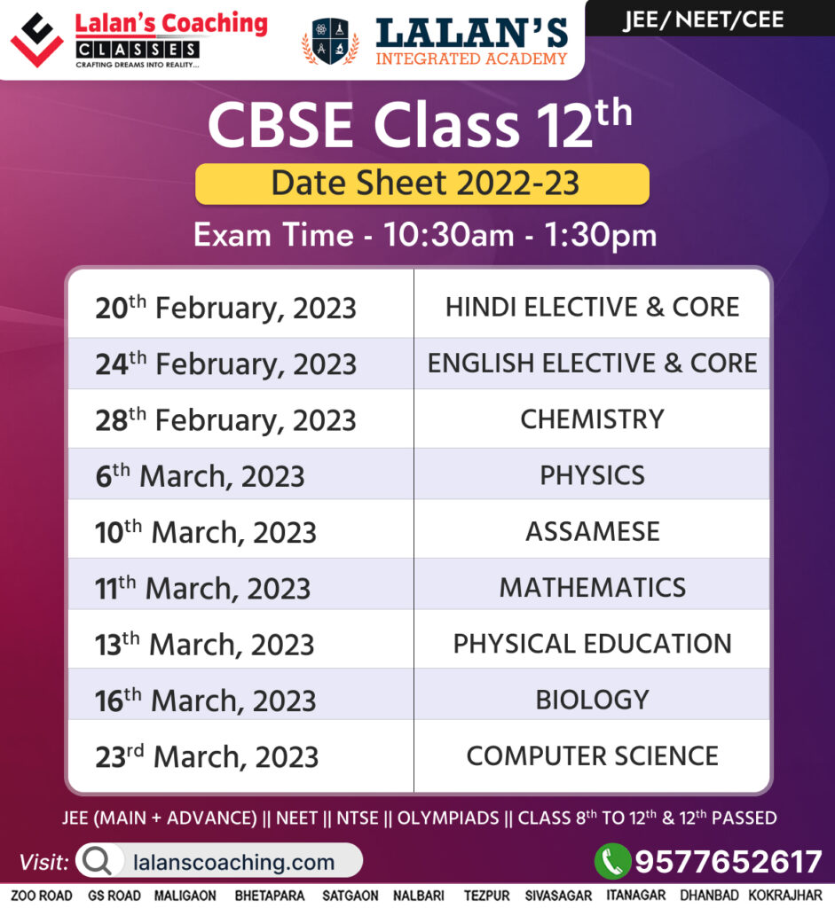 CBSE Class 12 Board Exam 2023 Datesheet