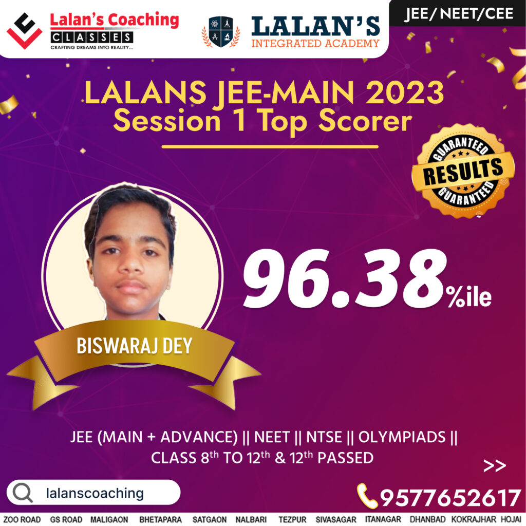 Biswaraj Dey JEE Main 2023 Session 1 Result - Lalans Coaching Classes