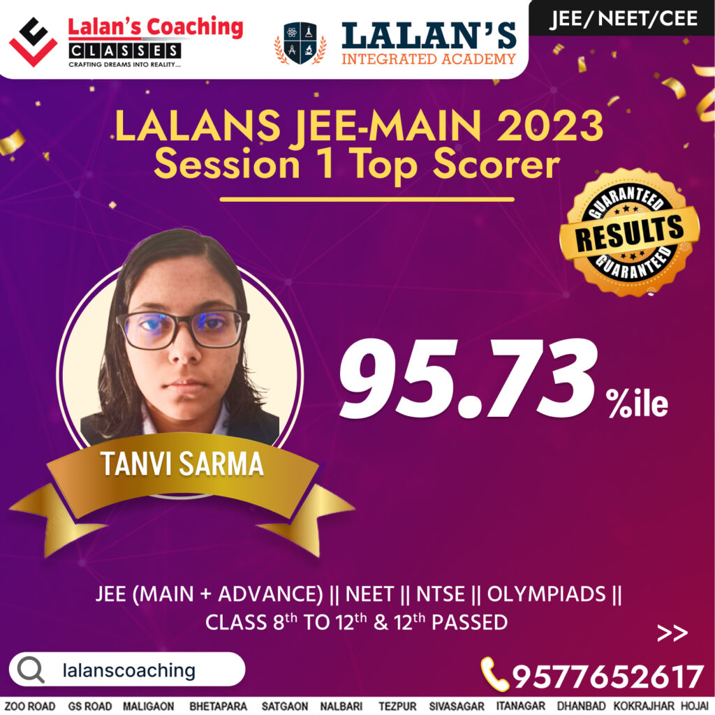 Tanvi Sarma JEE Main 2023 Session 1 Result - Lalans Coaching Classes