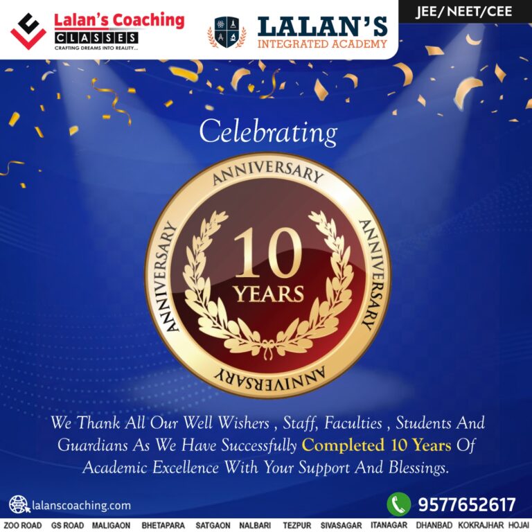 Lalans coaching classes 10 year celebration banner