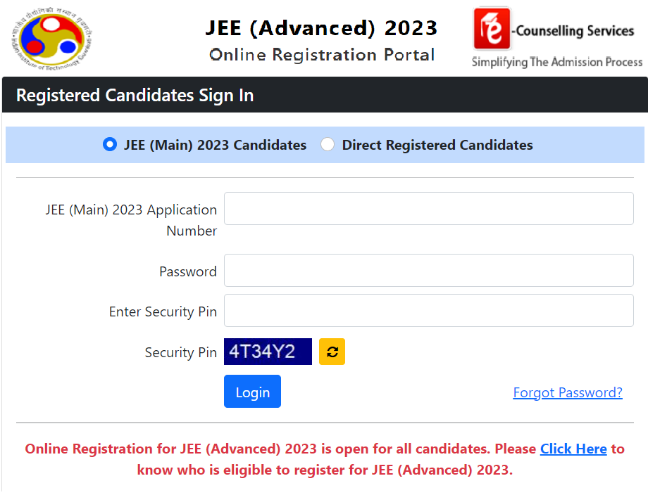 jee advanced 2023 registration portal