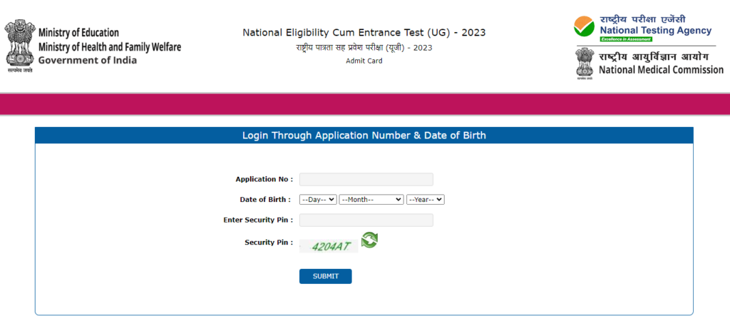 NEET UG 2023 Admit Card Downloading portal by NTA