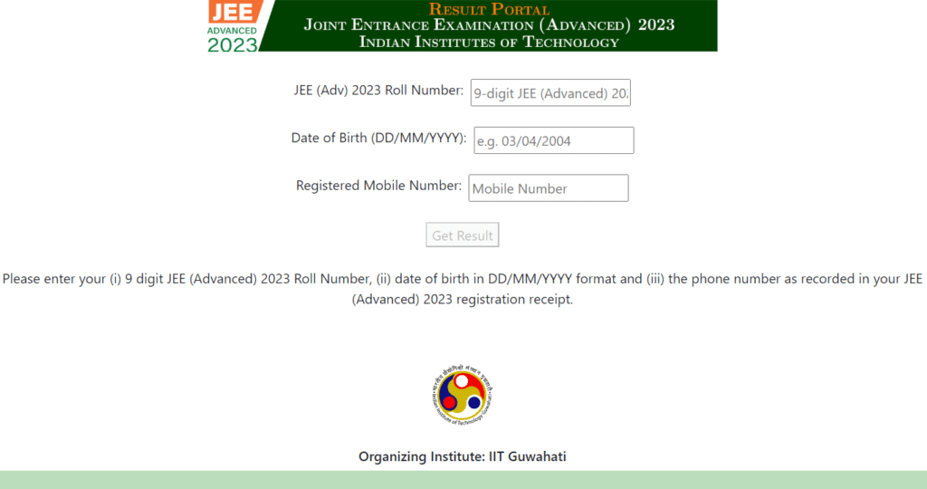 JEE Advanced 2023 Result Portal